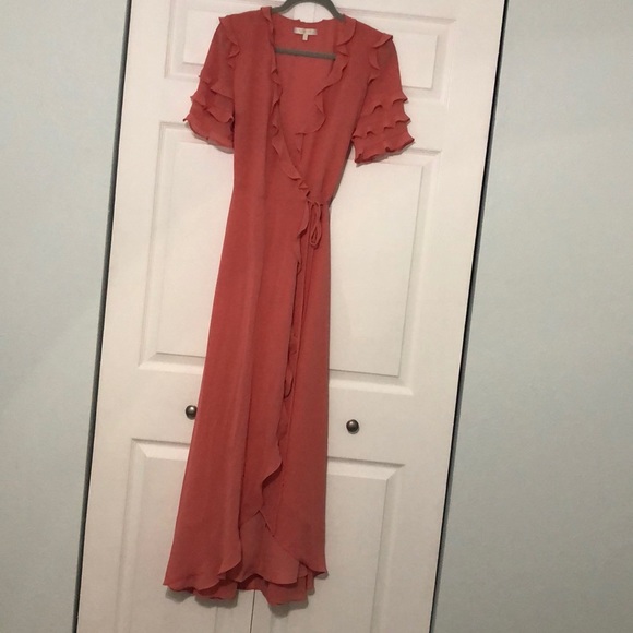 WAYF Ruffle Wrap Gown- Coral Rose Tea